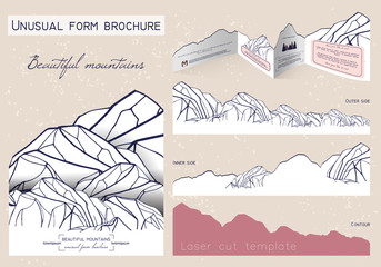 unusual form brochure. beautiful booklet in the shape of mountai