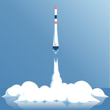 Fototapeta Zachód słońca - vector illustration launch of the carrier rocket on blue sky background
