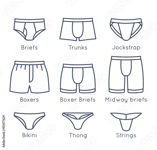 Fotografie, Obraz Male underwear types flat thin line vector icons set