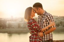 Young Couple In Sunset Loving Each Other, Outdoors