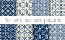 Vector Set Collection Of Romantic Floral Seamless Pattern For Decoration Damask Wallpaper, Vintage Style