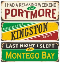Retro Tin Sign Collection With Cities In Jamaica