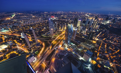 Fototapete - Aerial night panoramic view of Istanbul, Turkey