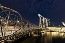 View Of Helix Bridge Over Marina Bay At Night