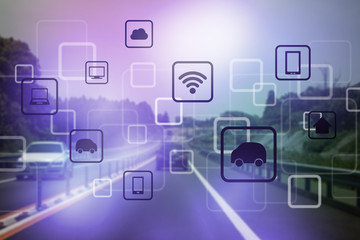 Aufkleber - smart city and vehicles, wireless communication network, internet of things, abstract image visual