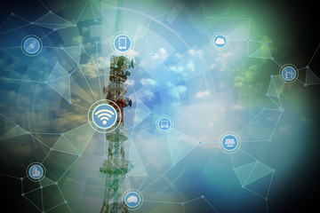 Poster - radio tower and wireless communication network, abstract image visual