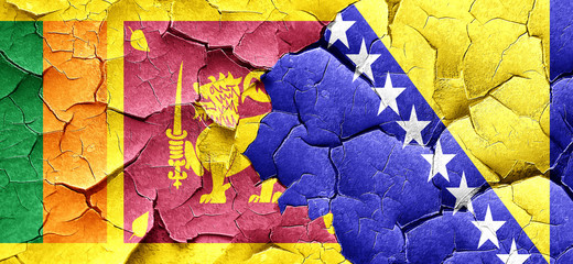 Sri lanka flag with Bosnia and Herzegovina flag on a grunge crac