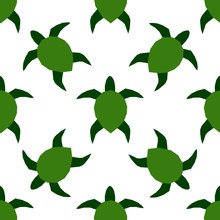 Vector Illustration Of Sea Turtles. Marine Seamless Pattern. A Beautiful Colorful Background For Your Design Of Postcards, Textiles, Wallpaper.