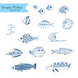Cute summer fishes vector set.