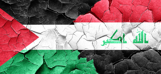 palestine flag with Iraq flag on a grunge cracked wall