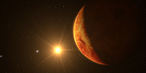 Wall Mural - venus. cinematic and very realistic sunrise seen from space on venus, 3d rendering.