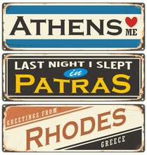 Retro Tin Sign Collection With Greece City Names
