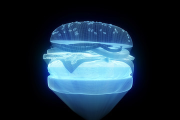 Wall Mural - Burger Hamburger Wireframe Hologram. Nice 3D Rendering
