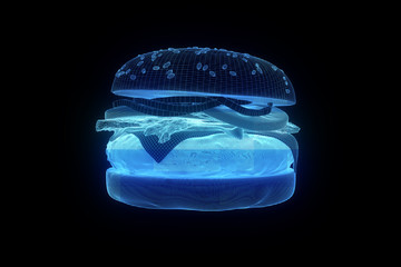 Wall Mural - Burger Hamburger Wireframe Hologram. Nice 3D Rendering
