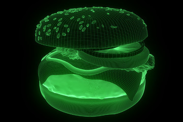 Wall Mural - Burger Hamburger Wireframe Hologram. Nice 3D Rendering
