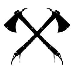 vector illustration of two crossed american indian tomahawk axes. crossed axes weapon silhouette war