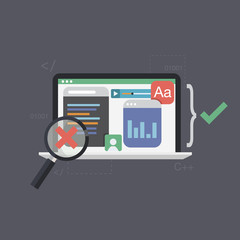 Software testing ,programming code vector illustration. Being software tested. Flat design.