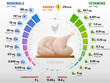 Vitamins and minerals of raw chicken. Infographics about nutrients in chicken meat. Qualitative vector illustration about chicken, vitamins, poultry meat, health food, nutrients, diet, etc