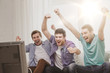 © Syda Productions - happy male friends with vuvuzela watching sports