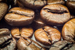Brown coffee beans, close-up of coffee beans for background and