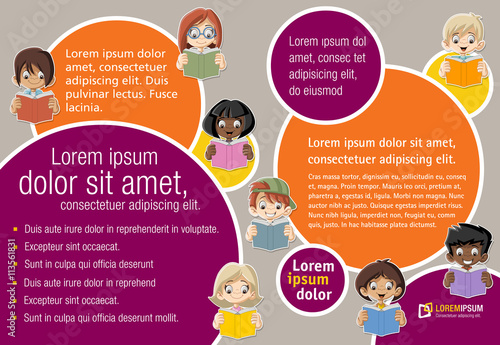 Template With Cartoon Student Children Reading Books Students Template With Cartoon Student Children Reading Books Students