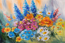 Oil Painting - Abstract Bouquet Of Spring Flowers, Colorful Watercolor