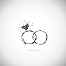 Wedding Silhouette Rings Vector Icon. Wedding Invitation. Jewelry. Hand Drawn Illustration