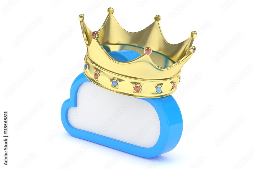 Cloud with golden crown on white background. Model of best network ...