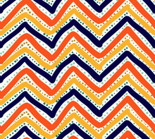 Painted Orange Red And Blue Chevron With Dots