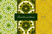 Set With Three Seamless Patterns. Decorative Vintage Patterns With Mandalas. Vector Backgrounds