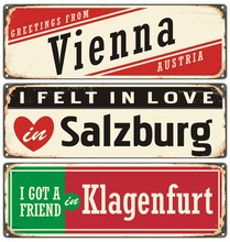 Retro Tin Sign Collection With Austria City Names