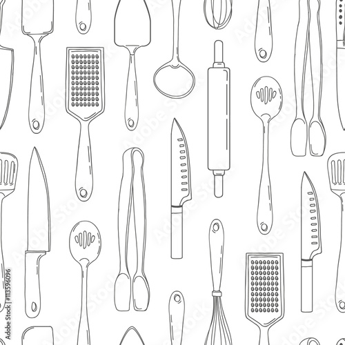 Seamless Background With A Pattern Of Outline Cutlery