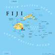 Fiji political map with capital Suva, islands, important cities and reefs. English labeling and scaling. Illustration.