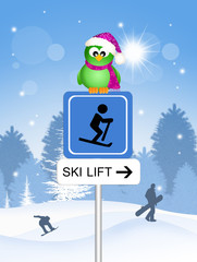 Sticker - bird on skilift sign