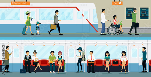 Fotografie, Obraz Workers and people with disabilities to travel by subway.