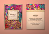 Fototapeta Boho - Vintage cards with Floral mandala pattern and ornaments.