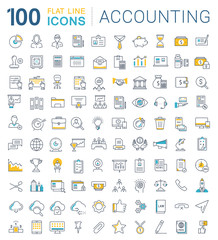 Wall Mural - Set Vector Flat Line Icons Accounting and Finance