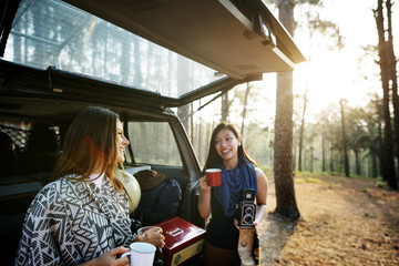 Friends Camping Photo Outdoors Forest Concept