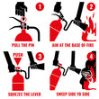 Fire extinguisher instruction vector labels set. Instruction extinguisher and protection of fire with extinguisher illustration