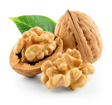 Walnuts With Leaf Isolated On White. With Clipping Path.