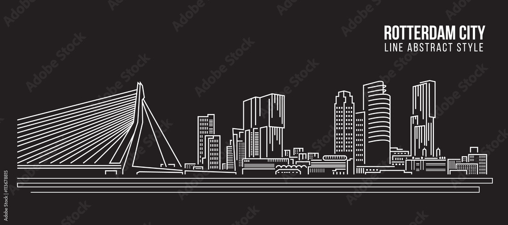 Cityscape Building Line art Vector Illustration design - Rotterdam City - obrazy, fototapety, plakaty 