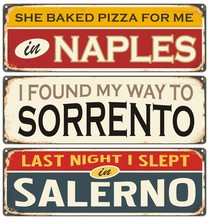Retro Tin Sign Collection With Italian City Names