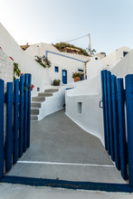 Blue Traditional Greek Doors In Santorini