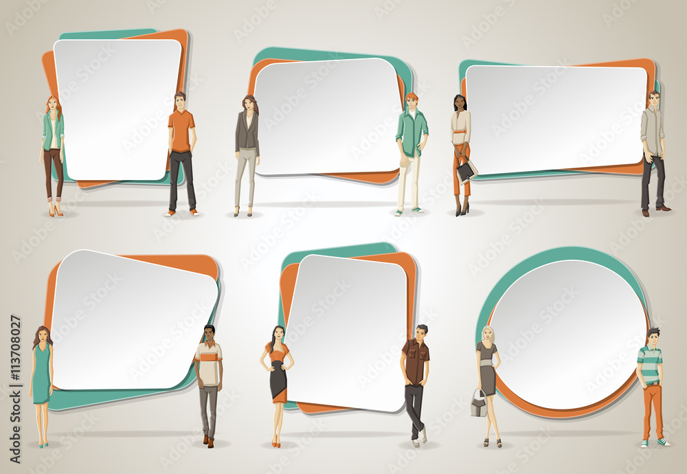 Vector banners / backgrounds with business people. Design text box ...