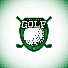 Vector logo of golf championship. Label of golf tournament isolated on white background. Vector illustration.