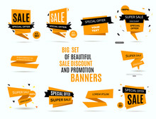 Sale Banners. Big Set Of Beautiful Yellow Sale Discount And Promotion Banners. Vector Illustration, Eps 10