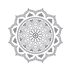 Hand drawn flower mandala for coloring book. Black and white ethnic henna pattern. Indian, asian, arabic, islamic, ottoman, moroccan motif. Vector illustration.