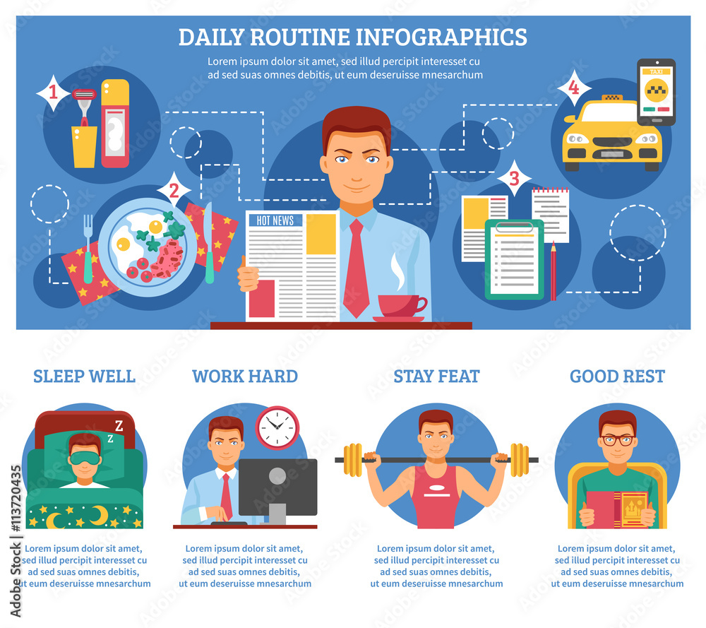 Man Daily Routine Infographics Stock Vector | Adobe Stock