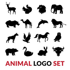 Wall Mural - Wild Animals Black Logo Icons Set 