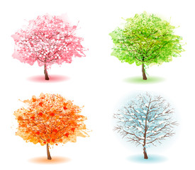 Aufkleber - Four stylized trees representing different seasons. Vector.